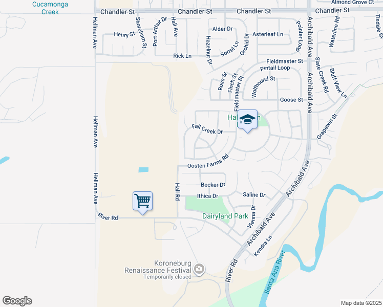map of restaurants, bars, coffee shops, grocery stores, and more near 8385 Stonebrook Drive in Corona
