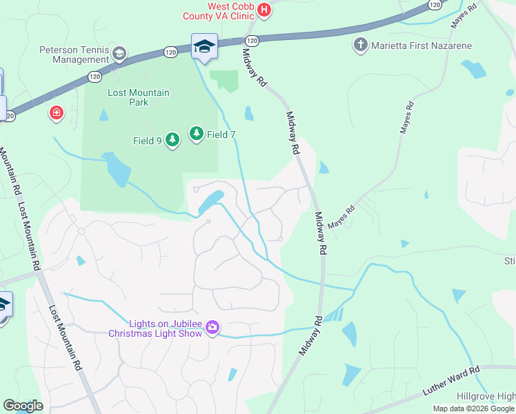 map of restaurants, bars, coffee shops, grocery stores, and more near 718 Broadlands Lane in Powder Springs