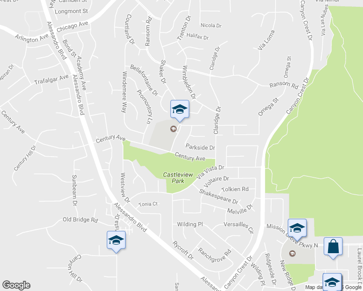 map of restaurants, bars, coffee shops, grocery stores, and more near 6283 Danbrook Drive in Riverside