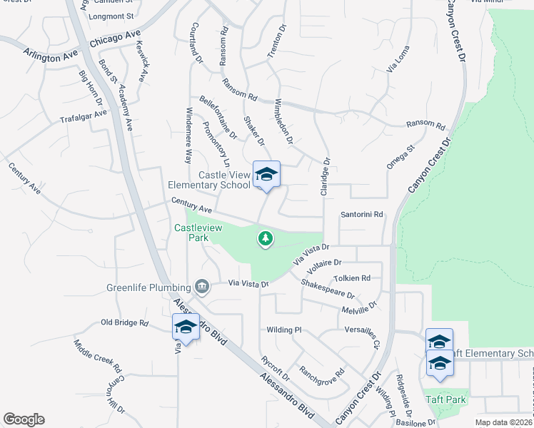 map of restaurants, bars, coffee shops, grocery stores, and more near 6290 Shaker Drive in Riverside