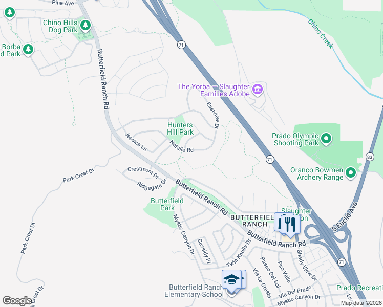 map of restaurants, bars, coffee shops, grocery stores, and more near 6149 Natalie Road in Chino Hills