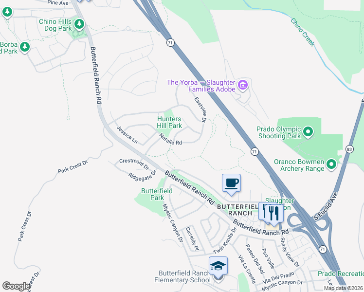 map of restaurants, bars, coffee shops, grocery stores, and more near 6149 Natalie Road in Chino Hills