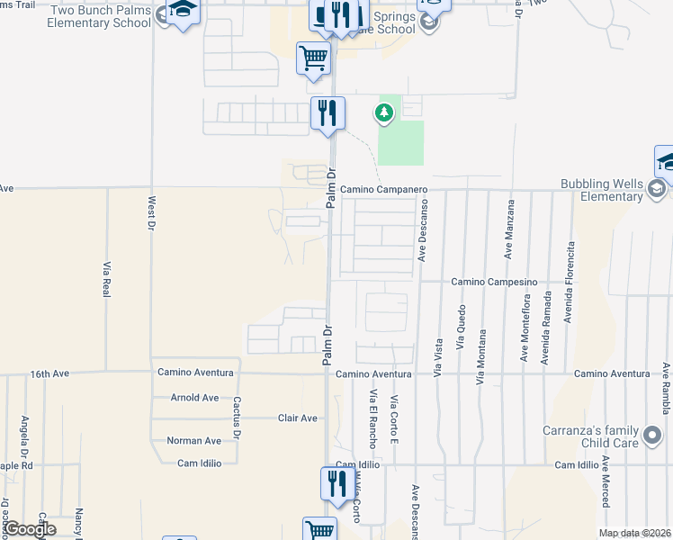 map of restaurants, bars, coffee shops, grocery stores, and more near 15300 Palm Drive in Desert Hot Springs
