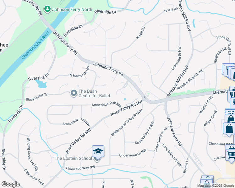 map of restaurants, bars, coffee shops, grocery stores, and more near 970 Redding Drive in Atlanta