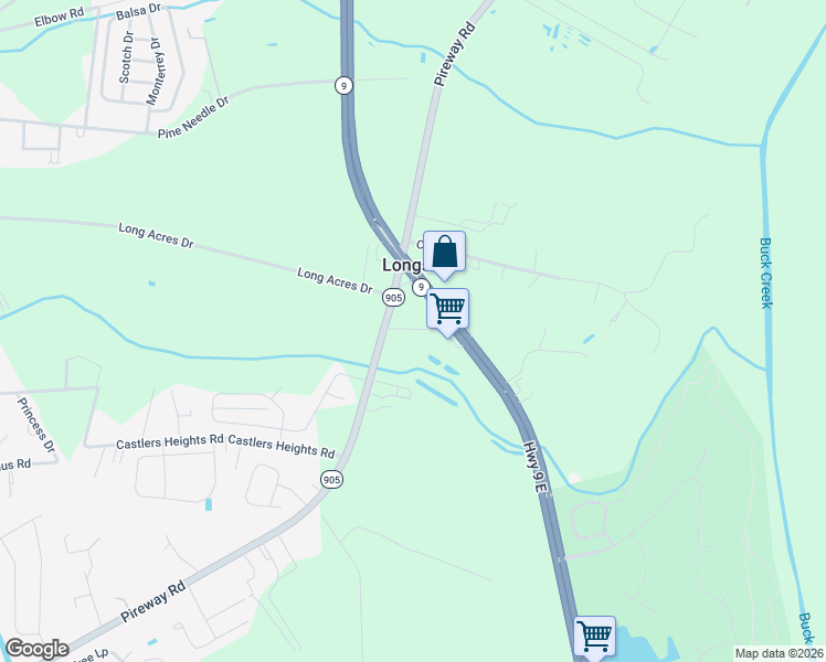 map of restaurants, bars, coffee shops, grocery stores, and more near 10777 Pireway Road in Longs