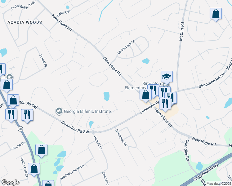 map of restaurants, bars, coffee shops, grocery stores, and more near 783 New Hope Road in Lawrenceville