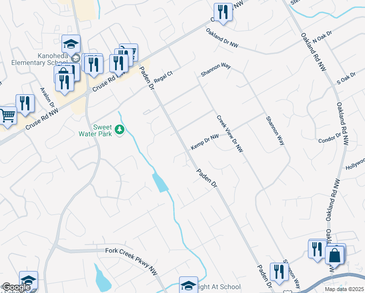 map of restaurants, bars, coffee shops, grocery stores, and more near 646 Paden Drive in Lawrenceville