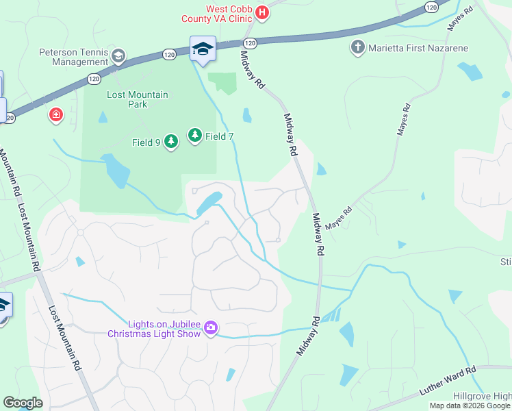 map of restaurants, bars, coffee shops, grocery stores, and more near 718 Broadlands Lane in Powder Springs