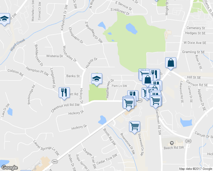 map of restaurants, bars, coffee shops, grocery stores, and more near 312 Cabaret Court in Marietta