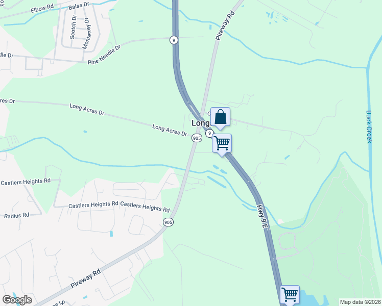 map of restaurants, bars, coffee shops, grocery stores, and more near 10777 Pireway Road in Longs