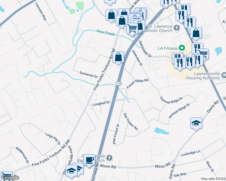 map of restaurants, bars, coffee shops, grocery stores, and more near 375 Scenic Highway South in Lawrenceville
