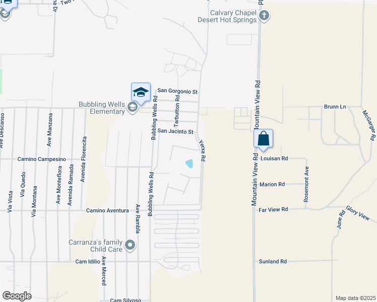 map of restaurants, bars, coffee shops, grocery stores, and more near 15500 Bubbling Wells Road in Desert Hot Springs