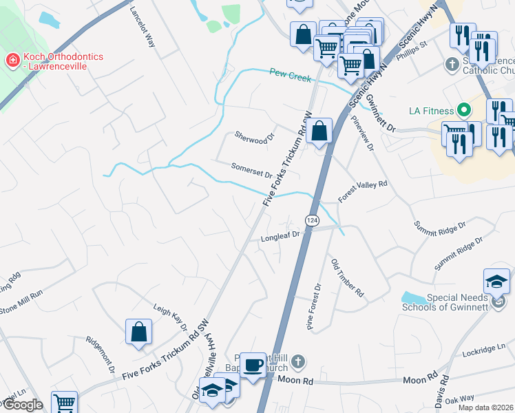 map of restaurants, bars, coffee shops, grocery stores, and more near 507 Cedargate Commons in Lawrenceville