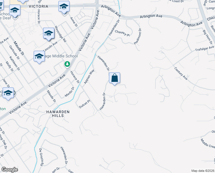 map of restaurants, bars, coffee shops, grocery stores, and more near 6190 Hawarden Drive in Riverside