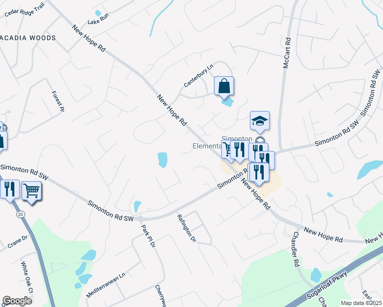 map of restaurants, bars, coffee shops, grocery stores, and more near 743 New Hope Road in Lawrenceville