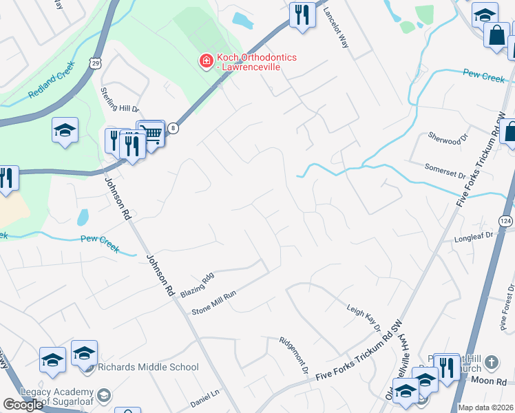 map of restaurants, bars, coffee shops, grocery stores, and more near 1012 Stone Mill Way in Lawrenceville