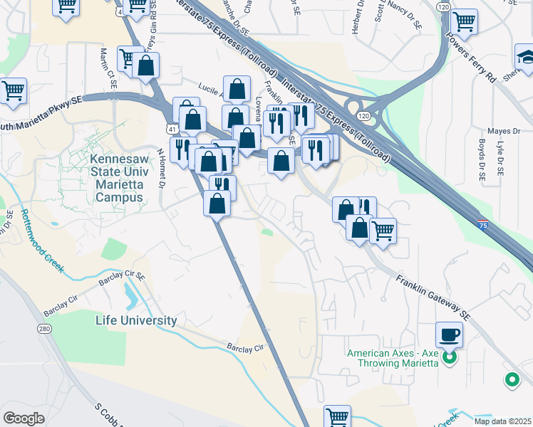 map of restaurants, bars, coffee shops, grocery stores, and more near 700-798 New Hope Rd in Marietta