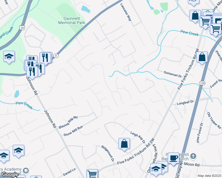 map of restaurants, bars, coffee shops, grocery stores, and more near 430 Thornbush Trce in Lawrenceville