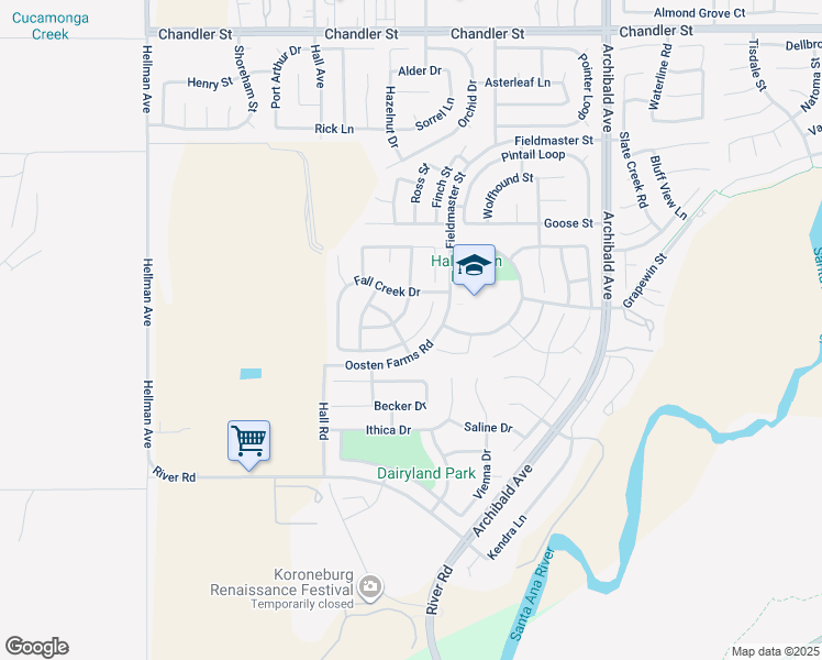 map of restaurants, bars, coffee shops, grocery stores, and more near 14538 Eagle River Road in Corona