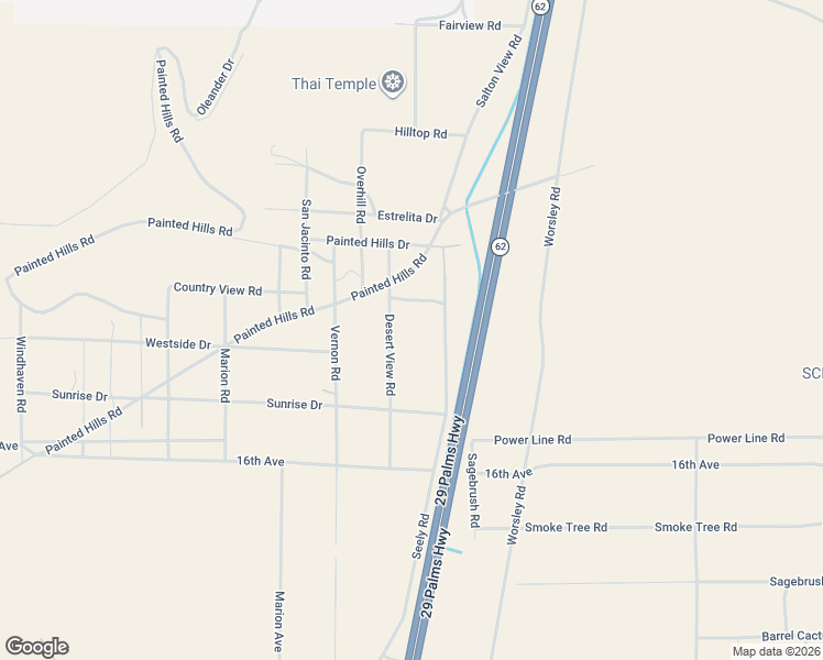 map of restaurants, bars, coffee shops, grocery stores, and more near 15310 Desert View Road in Whitewater