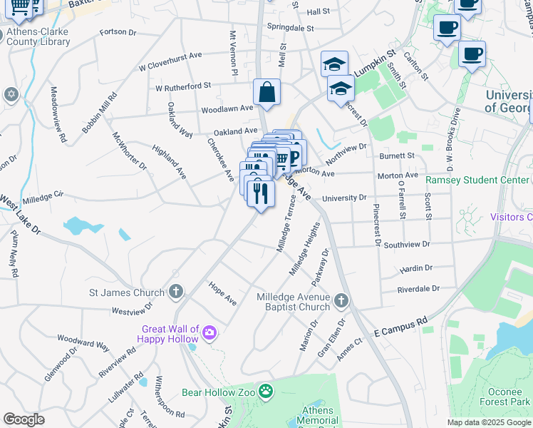 map of restaurants, bars, coffee shops, grocery stores, and more near in Athens