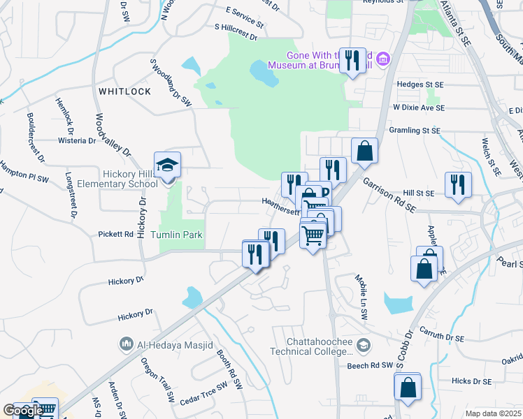 map of restaurants, bars, coffee shops, grocery stores, and more near 234 Pam Lane Southwest in Marietta