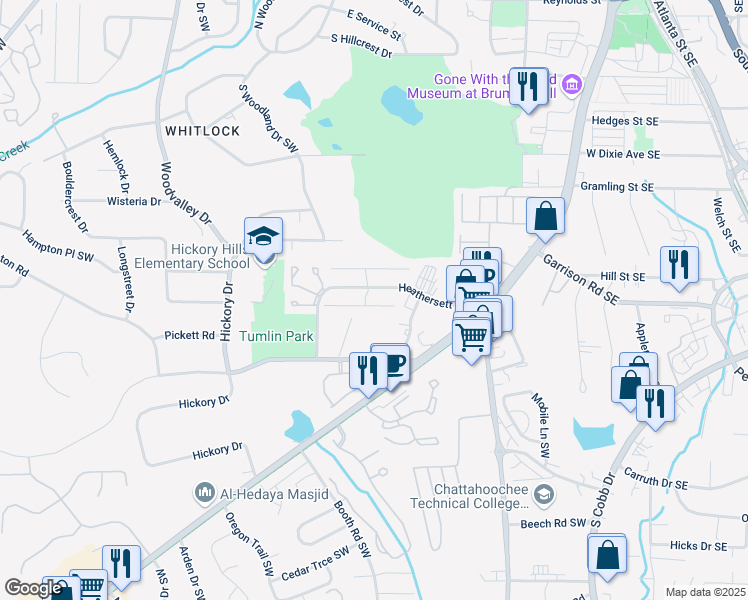 map of restaurants, bars, coffee shops, grocery stores, and more near 265 Pam Lane Southwest in Marietta