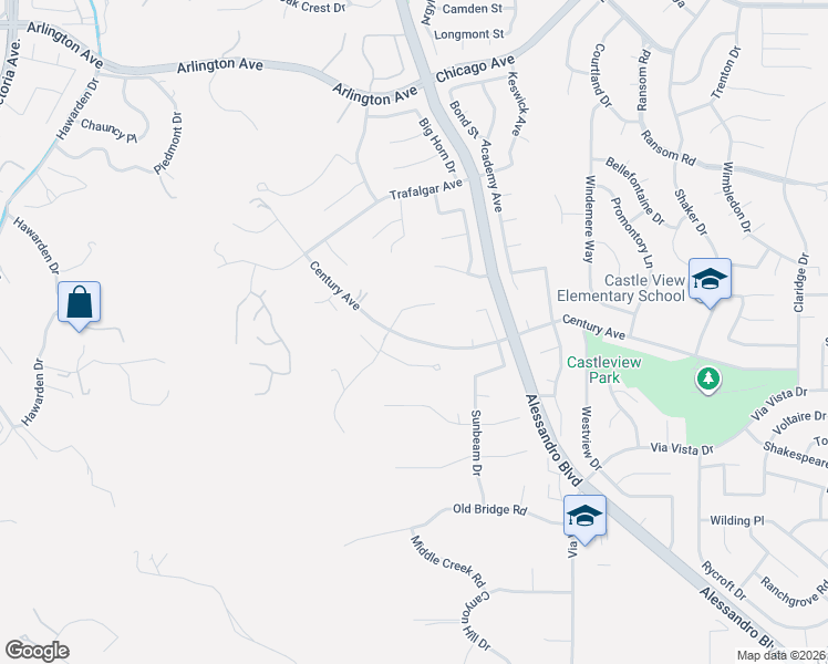 map of restaurants, bars, coffee shops, grocery stores, and more near 1999 Sycamore Hill Drive in Riverside