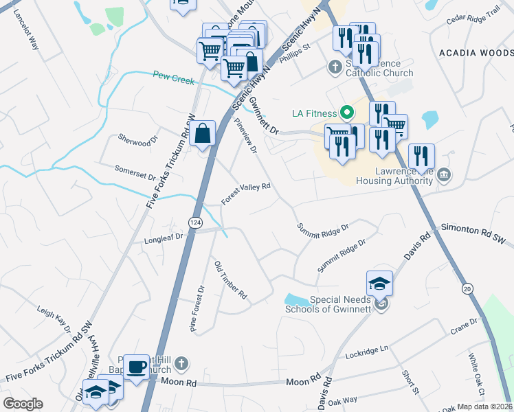 map of restaurants, bars, coffee shops, grocery stores, and more near 564 Windsor Court in Lawrenceville