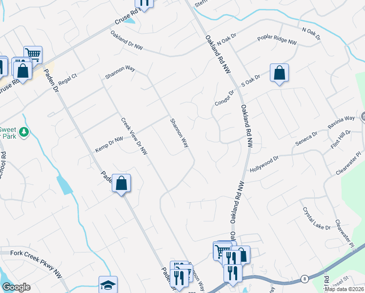 map of restaurants, bars, coffee shops, grocery stores, and more near 506 Chris Circle Northwest in Lawrenceville