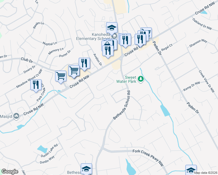 map of restaurants, bars, coffee shops, grocery stores, and more near 3103 Normandy Ridge Northwest in Lawrenceville