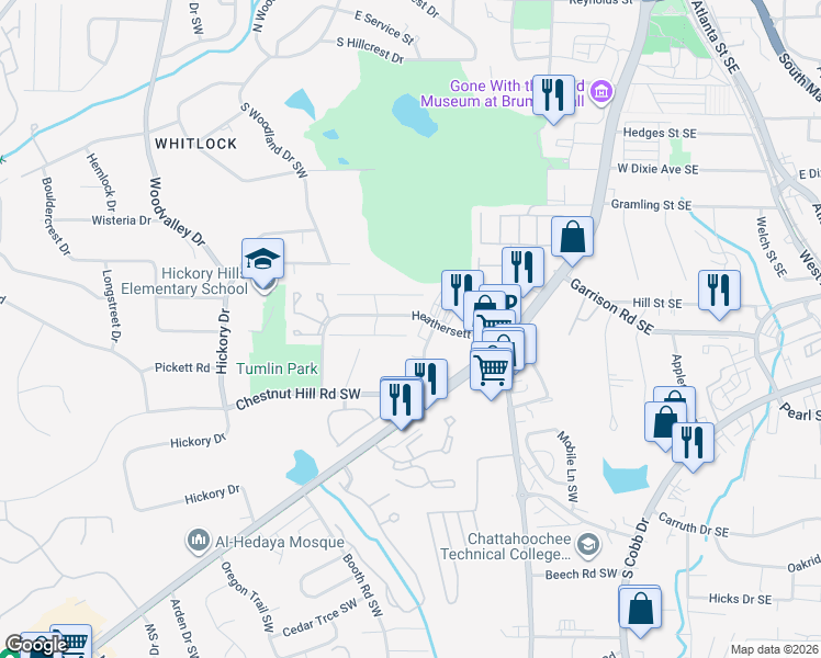 map of restaurants, bars, coffee shops, grocery stores, and more near 236 Pam Lane Southwest in Marietta
