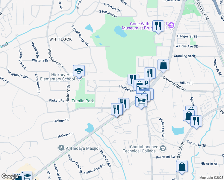 map of restaurants, bars, coffee shops, grocery stores, and more near 265 Pam Lane Southwest in Marietta