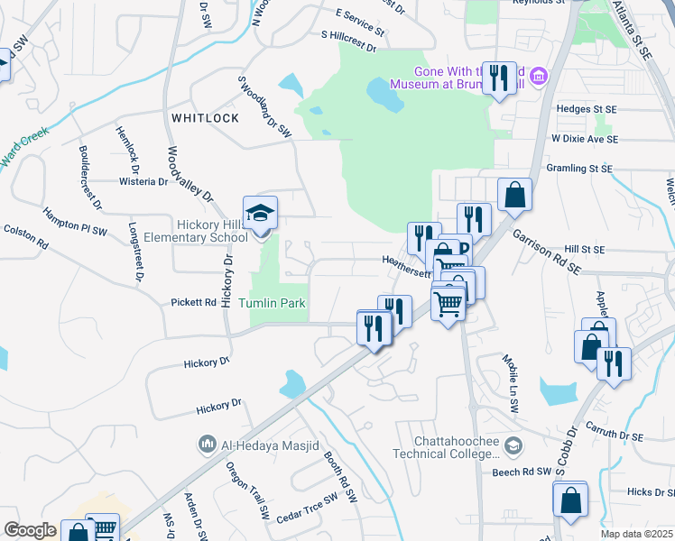 map of restaurants, bars, coffee shops, grocery stores, and more near 280 Pam Lane Southwest in Marietta