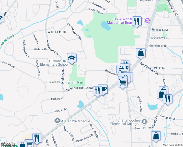 map of restaurants, bars, coffee shops, grocery stores, and more near 284 Pam Lane Southwest in Marietta
