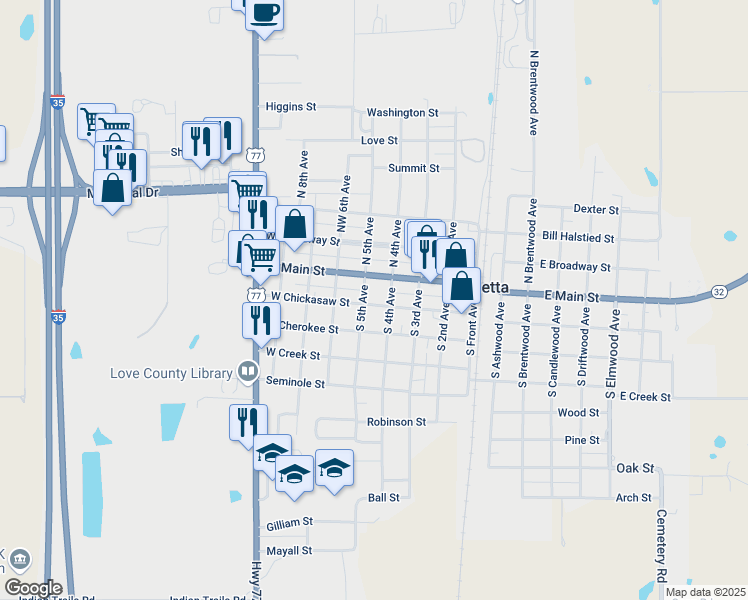 map of restaurants, bars, coffee shops, grocery stores, and more near 408 West Chickasaw Street in Marietta