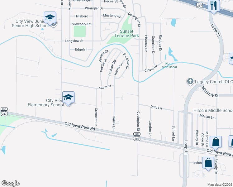map of restaurants, bars, coffee shops, grocery stores, and more near 1 Smoke Rise Circle in Wichita Falls