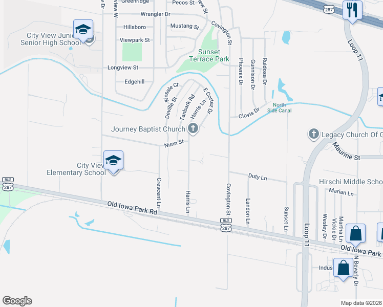 map of restaurants, bars, coffee shops, grocery stores, and more near 1 Smoke Rise Circle in Wichita Falls
