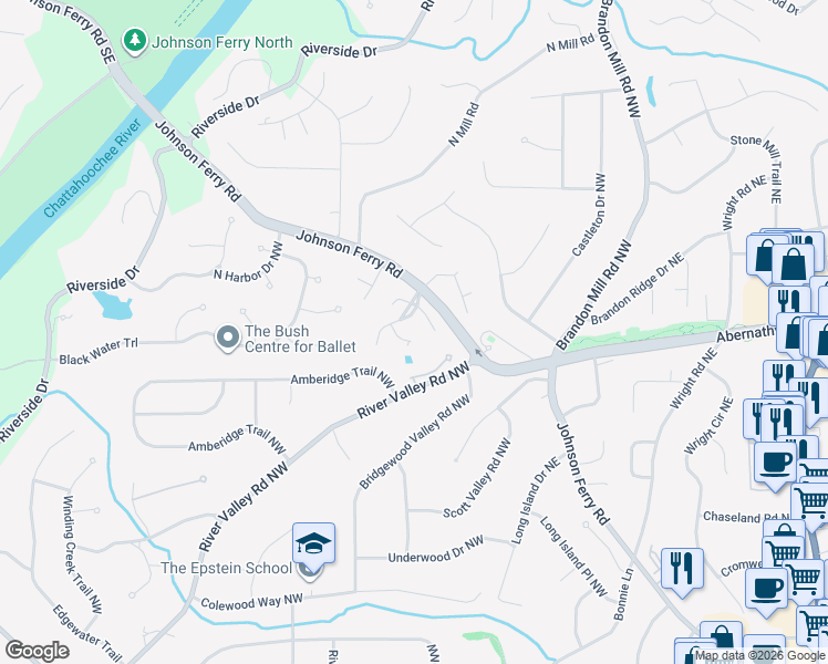 map of restaurants, bars, coffee shops, grocery stores, and more near 540 Redding View Court Northwest in Atlanta