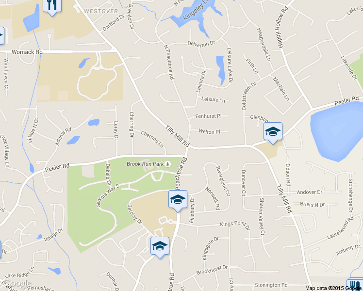 map of restaurants, bars, coffee shops, grocery stores, and more near 4962 Tilly Mill Road in Dunwoody