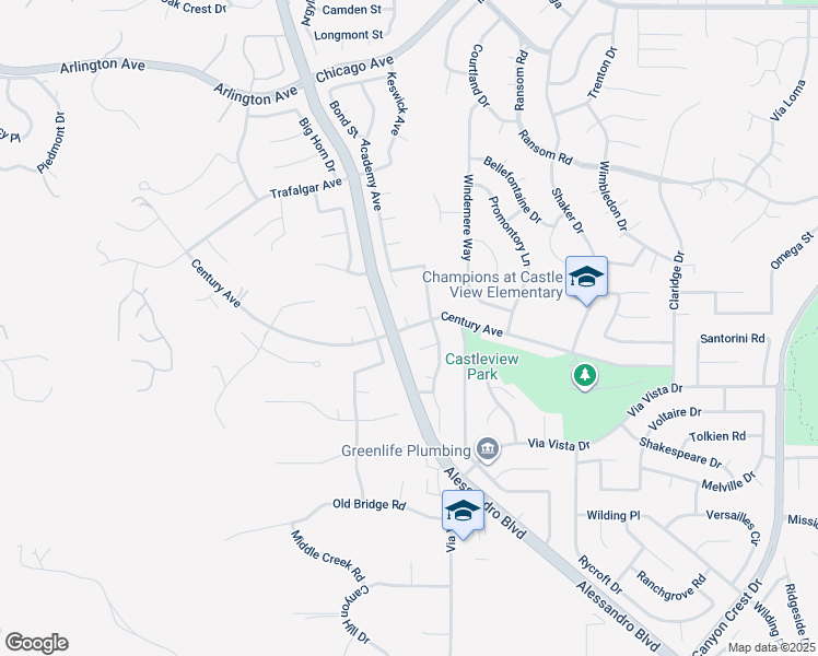 map of restaurants, bars, coffee shops, grocery stores, and more near Century Avenue in Riverside