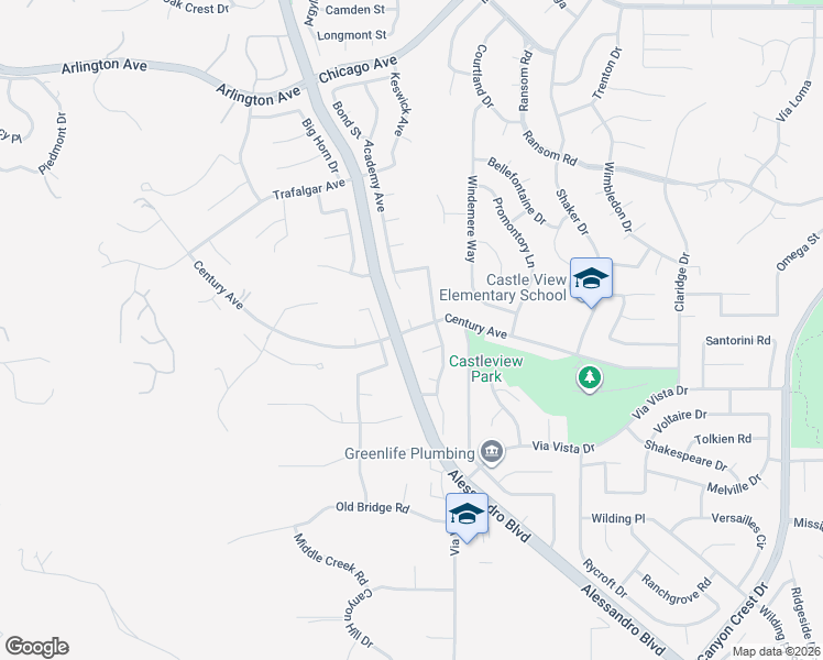map of restaurants, bars, coffee shops, grocery stores, and more near Century Avenue in Riverside