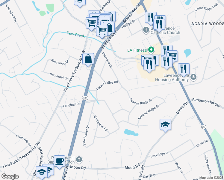 map of restaurants, bars, coffee shops, grocery stores, and more near 564 Windsor Court in Lawrenceville