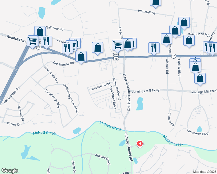map of restaurants, bars, coffee shops, grocery stores, and more near 305 Ridge Pointe Drive in Athens