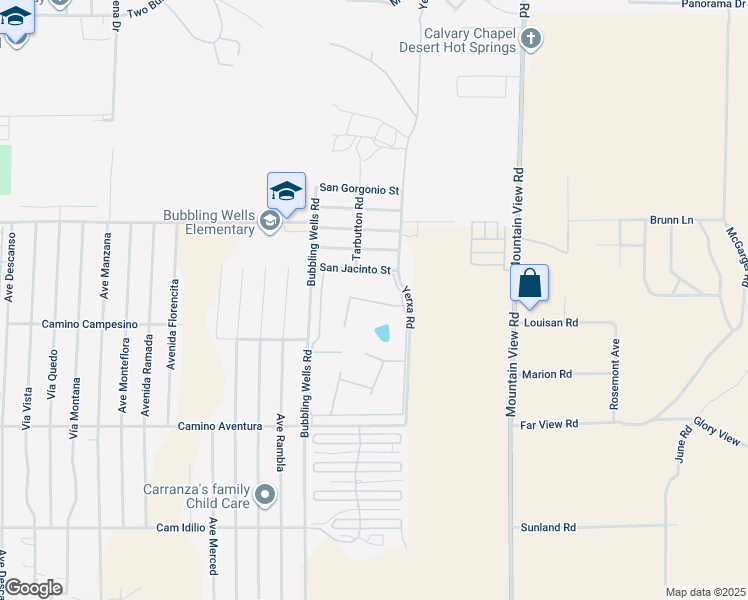 map of restaurants, bars, coffee shops, grocery stores, and more near 15500 Bubbling Wells Road in Desert Hot Springs