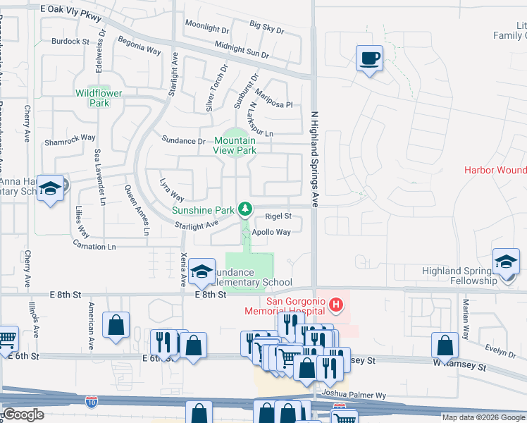 map of restaurants, bars, coffee shops, grocery stores, and more near 949 Spica Drive in Beaumont