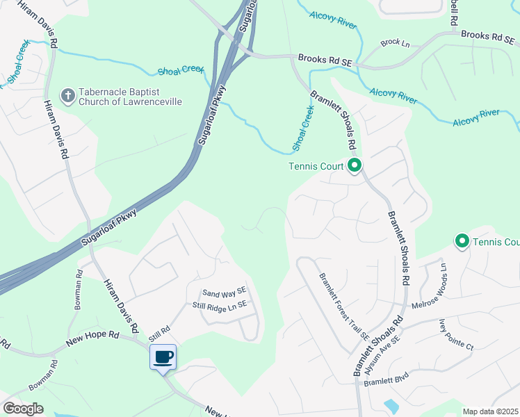 map of restaurants, bars, coffee shops, grocery stores, and more near 860 Chimney Trace Way Southeast in Lawrenceville