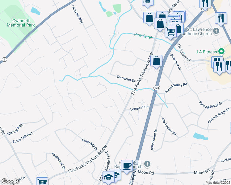 map of restaurants, bars, coffee shops, grocery stores, and more near 363 Charleston Lane in Lawrenceville