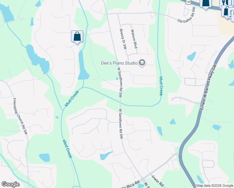 map of restaurants, bars, coffee shops, grocery stores, and more near 3110 Andora Trail Northwest in Marietta