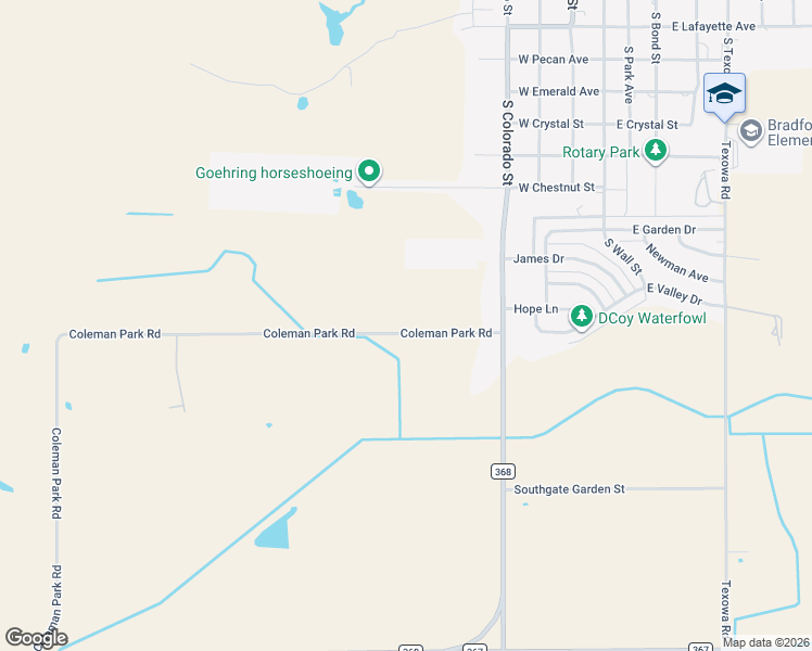 map of restaurants, bars, coffee shops, grocery stores, and more near 316 Coleman Park Road in Iowa Park